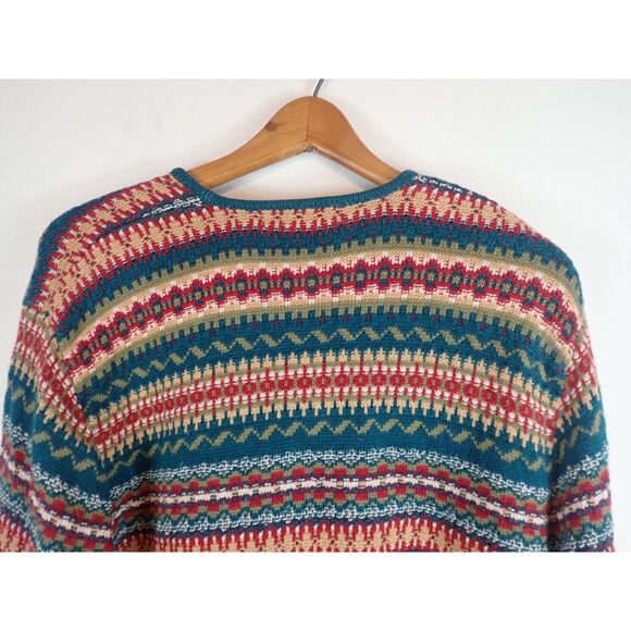 La Moda Cardigan Patterned Green Red Strip Zipper Front Size Large - Picture 2 of 6